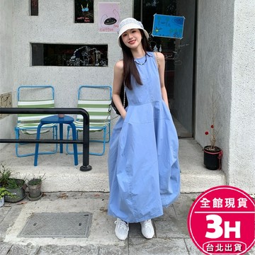 【梨卡】隔日到貨 女裝 長裙 背心裙 藍色背心裙 無袖洋裝 寬鬆長裙 海邊長裙 夏天洋裝 GA3899【現貨24H】