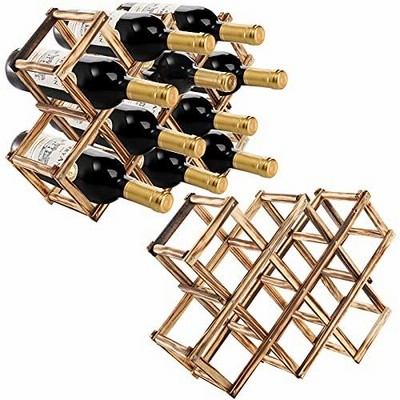 ZEAYEA 2 Pack Wood Wine Bottle Holder Foldable Countertop Wine Rack with 20