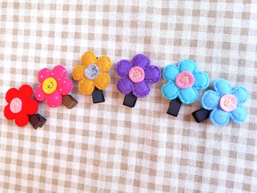 手感刺繡不織布  可愛小花壓夾 5cm髮夾 髮飾