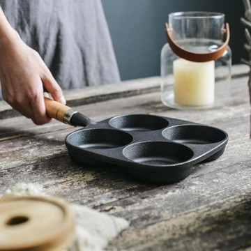 煎雞蛋鍋 無涂層鑄鐵早餐煎蛋鍋四孔蛋餃鍋雞蛋漢堡模具包郵純鐵鍋【林之舍】