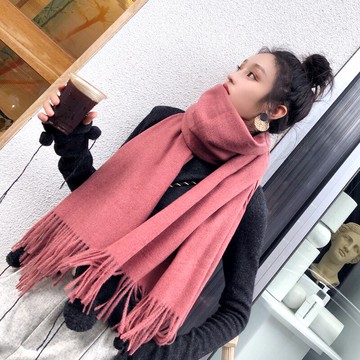 圍巾女柔軟百搭秋冬純色仿羊絨學生冬季長款披肩兩用冬天加厚圍脖1入