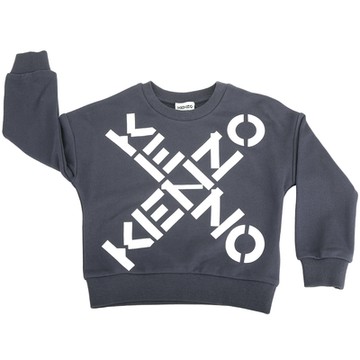 KENZO Sport 童裝 交叉字母毛圈襯裡拼接灰藍色運動衫