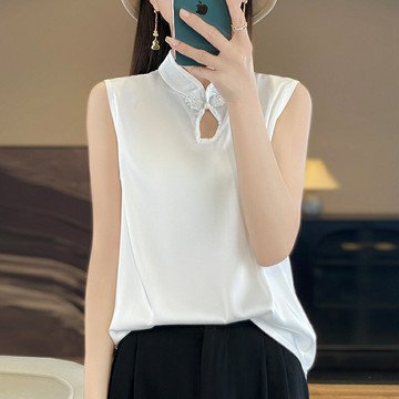 【巴黎精品】緞面背心絲質馬甲-中國風立領盤扣內搭女上衣5色a1iz98