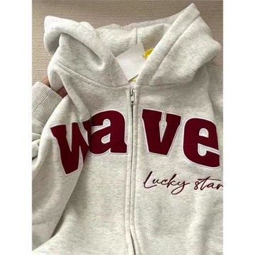 美式復古加絨連帽衛衣女秋冬2025新款寬松oversize字母刺繡外套潮