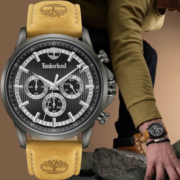 Timberland 天柏嵐 BERNARDSTON系列 兩地時間三眼手錶 1212購物節 送禮推薦-黑/45mm TDWGF0054603