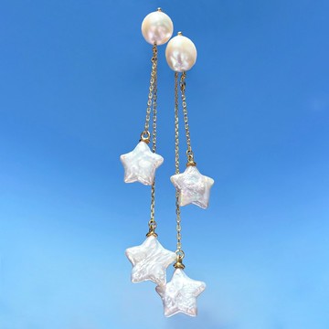Dana雙層星形珍珠耳環 – 鍍金銀