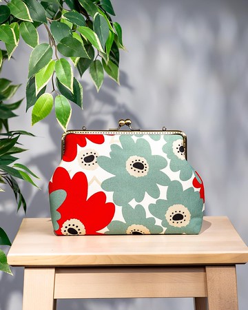 【北歐大花花  紅綠】方形金屬口金包 #隨身包#古著#日式#可愛