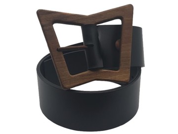 Wood Belt Bryce Free 623 - 胡桃木黑色真皮皮帶