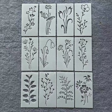 繪畫 模板 手帳 鏤空 鏤空繪畫模板 植物彩繪糊染模板 可反復使用藍染塗鴉模板 花邊尺填色模版 繪畫板 DIY