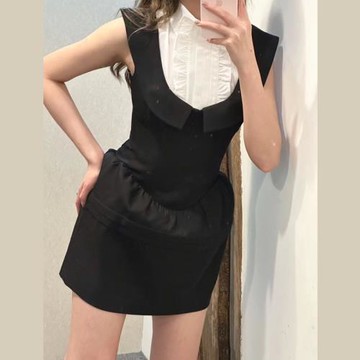 SHUSHU高校甜妹花苞型連衣裙背心