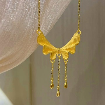 【金輝】流蘇蝴蝶結一體古法沙金項鍊/鎖骨鍊