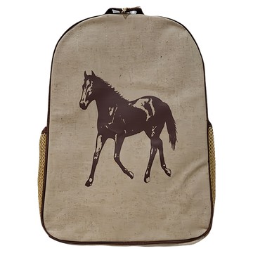 Soyoung 幼童後背包 馬圖案 天然亞麻  棕色  24.1cm x 33cm x 33cm