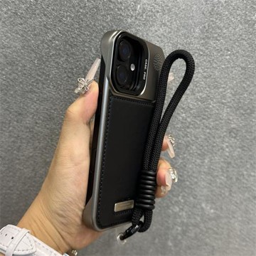 得樂適用蘋果16手機殼黑色無邊框iphone16promax鏡頭支架15pro電鍍素皮14硬殼13超薄套12商務潮流16plus