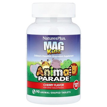 NaturesPlus, MagKidz®，Animal Parade®，兒童鎂咀嚼片，櫻桃味，90 片動物狀片劑（每片 50 毫克）
