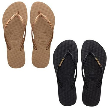 Havaianas 哈瓦仕 夾腳拖鞋 女鞋 人字拖 金屬Logo 玫瑰金/黑 4119875-3581/4119875-1924