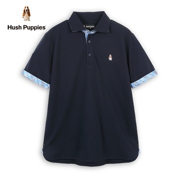 Hush Puppies POLO衫 男裝簡約袖配布刺繡小狗短袖POLO衫