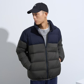 輕盈飄逸撞色拼接羽絨外套(暗灰)-男