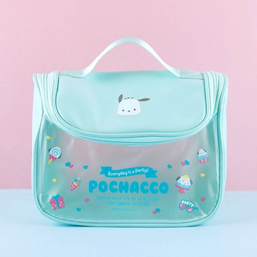 韓國配件連線 - 霧面大開口防水化妝包/收納包-卡通人物帕恰狗-湖水綠 (23.5X19cm)