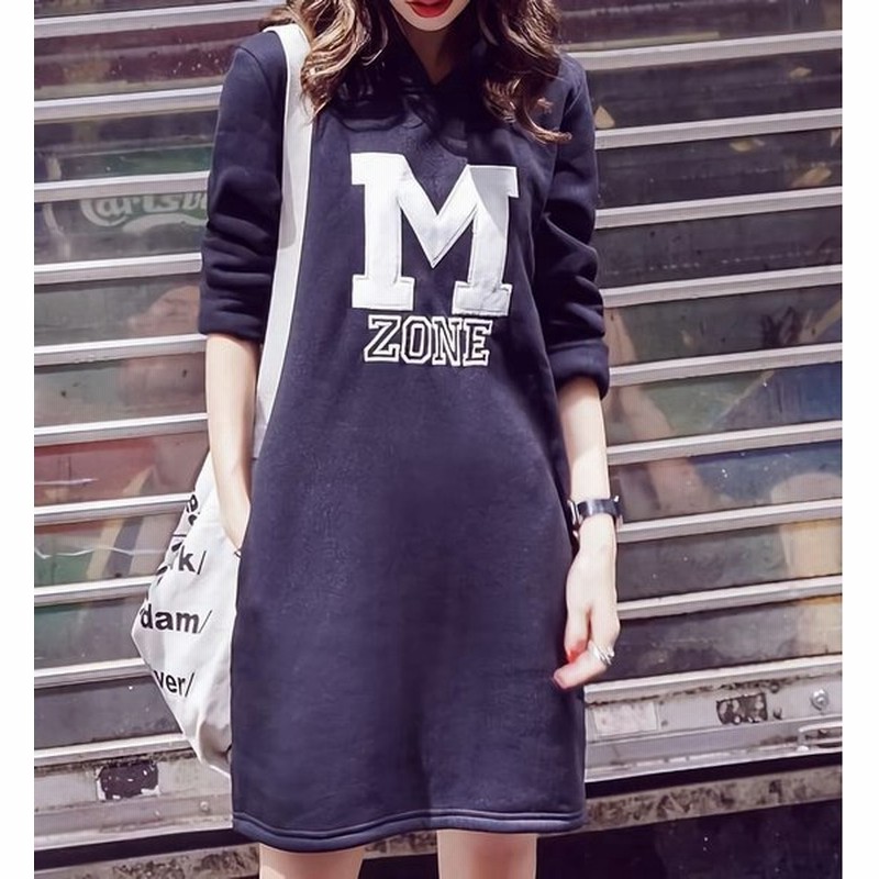 トレーナー パーカー チュニック ワンピース スウェット トップス レディース 裏起毛 長袖 ゆったり 体型カバー ロゴ入り フード付き ブラック L 通販 Lineポイント最大get Lineショッピング