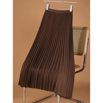 咖色百褶半身裙女春秋冬新款高腰垂感顯瘦a字中長款風琴壓褶裙子