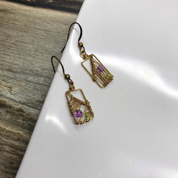 窗外││金屬編織耳環 黃銅耳環 紫水晶 橄欖石 可改夾 客製