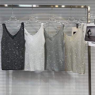 網紅同款2025秋季新款暗黑辣妹滿身水鉆燙鉆氣質名媛針織吊帶背心