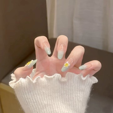 現貨🔥中長款穿戴甲夏天顯白海島花薄荷穿戴式美甲貼片 指甲片高級感學生指甲貼片 穿戴甲片 假指甲 穿帶甲 指甲片 24片