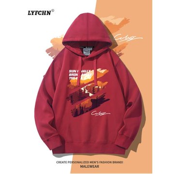 港風酒紅色重磅連帽厚款加厚寬松衛衣男2026秋早春搖粒絨帽衫外套