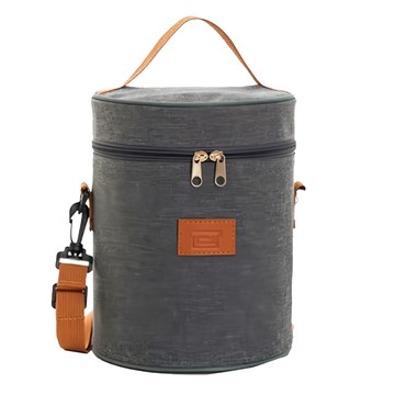 E.City 懷舊時光保溫保冷野餐便當袋 圓柱款 防潑水牛津布 內層鋁膜結構 附背帶 可手提或肩背  圓柱款 深灰色