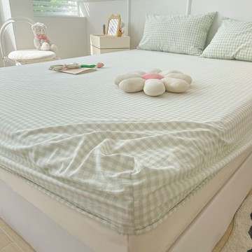 【台灣出貨】🔥限時特賣🔥ins格子床包 水洗棉床包 單件床包 保護罩 防塵罩 格子床包 淺色床包 頂級水洗棉床包組 抗菌