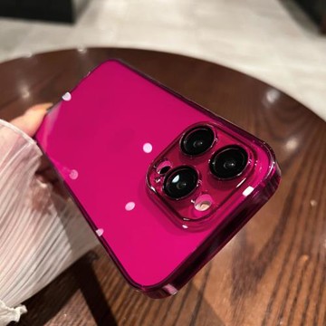 適用蘋果iPhone14/13/12手機殼透明玻璃殼草莓紅全包鏡頭軟邊玻璃殼防摔不防指紋裸機手感簡約玫紅色暗紫色