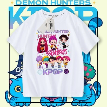 兒童冰絲短袖上衣獵魔女團KPop Demon Hunters saja boys短袖T恤休閒寬鬆兒童上衣