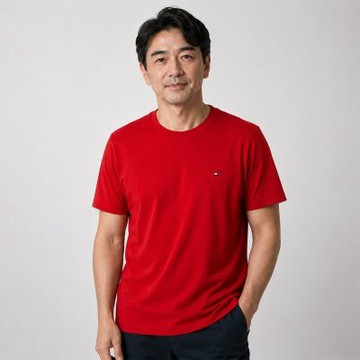 Tommy Hilfiger 熱銷圓領Logo素面短袖T恤-紅色