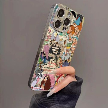 復古矮人海報適用蘋果16promax手機殼帶支架iphone15plus電鍍保護套14小羊皮新款13高級感12全包11防摔xs潮流