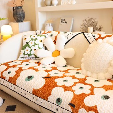 ins時尚田園花卉冬季保暖沙發坐墊毛絨無靜電柔軟可水洗沙發巾套