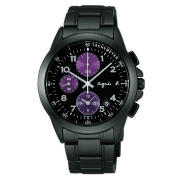 agnes b 7T92-0LY0SD(BF8317P1)運動紫三眼時尚腕錶/黑面40mm｜樂天全館特惠中★指定刷卡回饋10%