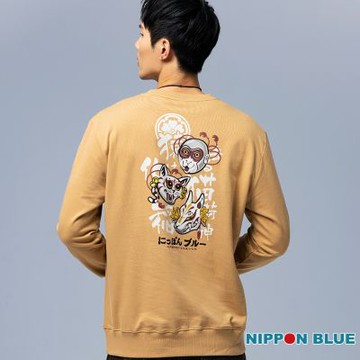 日本藍 BLUE WAY –貓與能面大學長TEE(駝色)