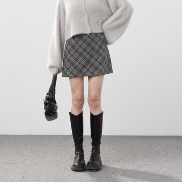 QUEENSHOP_F 女裝 配色格紋設計毛呢短裙 兩色售 S/M 現+預 【03010933】