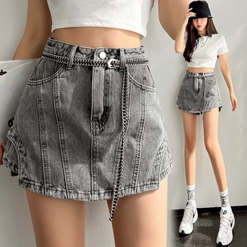 VIVILIAN復古顯高顯瘦不規則牛仔褲裙(無附腰帶）