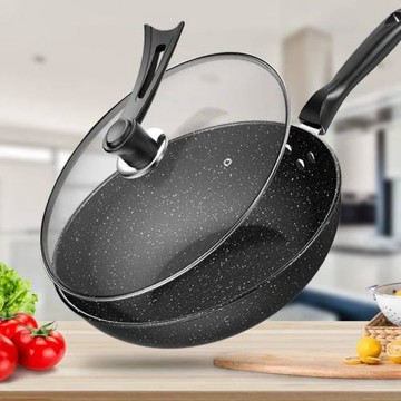 直銷麥飯石炒鍋不粘鍋家用多功能平底炒菜鍋電磁爐煤氣灶通用