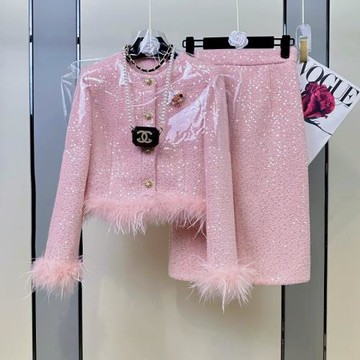 楓頤粉色輕奢小香風套裝女裝春季高級感氣質短外套套裝裙兩件套