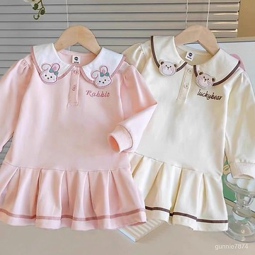 小公主穿搭❤秋裝女童衛衣裙POLO連衣裙春秋兒童公主裙寶寶學院風娃娃領裙子潮 女童洋裝 兒童長袖連衣裙 秋天裙子