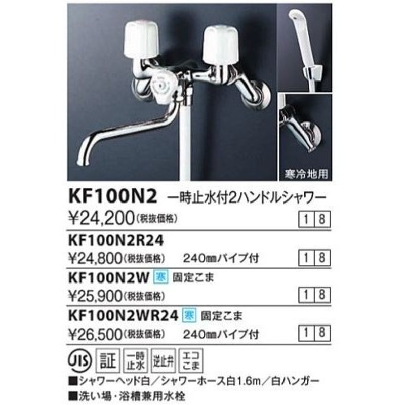 新生活 KVK デッキ型一時止水付2ハンドルシャワー 240mmパイプ付 KF205GN グレー