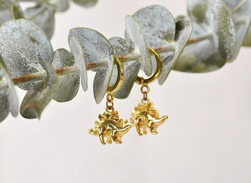 二毛銀【童年趣味-劍龍立體實心-圈圈耳環】銀 or 金