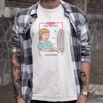 BUY FOLLOWERS 中性短袖T恤 白色 (現貨) 社群媒體追蹤趣味韓版寬鬆純棉情侶潮T幽默班服團體復古80 90