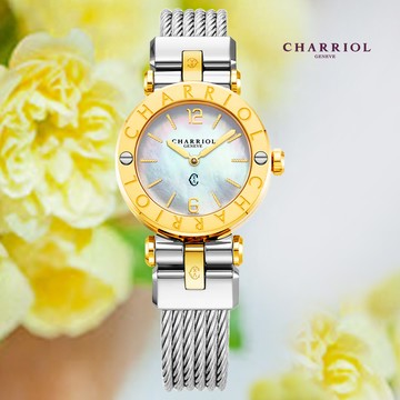 CHARRIOL 夏利豪 St-Tropez 珍珠母貝錶盤 石英女錶-金28mm CR28SY.590.004