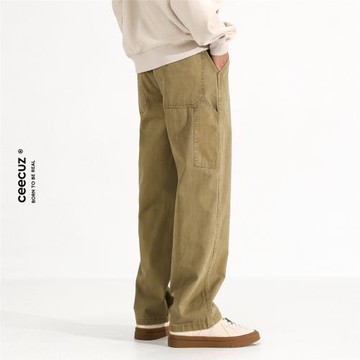 Ceecuz日系工裝褲寬松直筒休閑褲男春秋潮流百搭復古闊腿褲長褲子