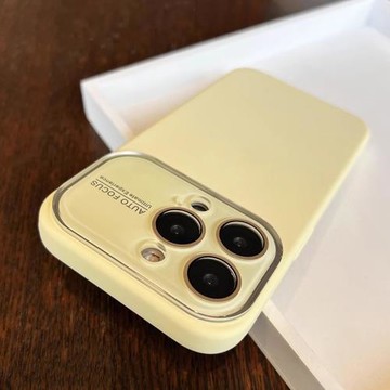 新品奶黃色適用iPhone14手機殼液態硅膠大視窗蘋果14Promax簡約純色蘋果15Pro全包帶鏡頭膜iPhone13防摔12/11