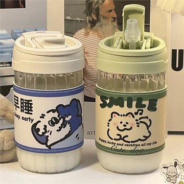 夏天玻璃杯水杯男女生高顏值便攜辦公室吸管2025新款可愛杯子學生