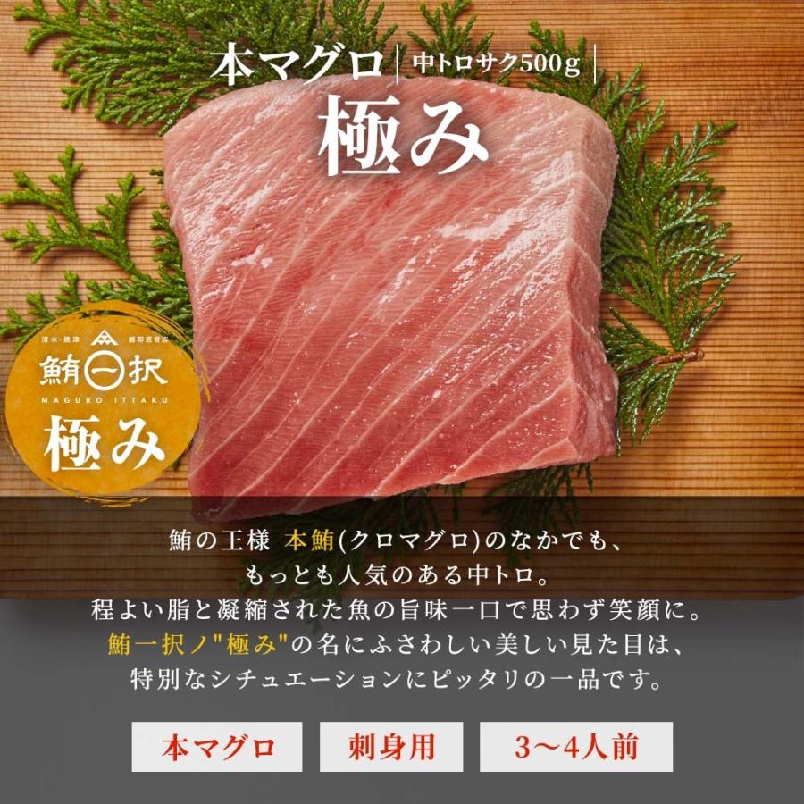 マグロ 刺身 本マグロ 中トロ 柵 サク 極み 500g 3~4人前相当 刺身用 お取り寄せ 冷凍鮪 本鮪